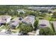 Aerial view of homes in a suburban neighborhood near a pond, showcasing community and landscaping at 6808 Goldflower Ave, Harmony, FL 34773