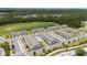 Aerial shot showcasing the community's well-maintained townhouses, pool area, and proximity to green spaces, providing a tranquil setting at 7920 Draw St, Reunion, FL 34747