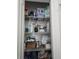 A look inside a full linen closet featuring shelving and an assortment of household supplies at 10722 Clover Walk Dr, Orlando, FL 32825