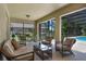 Screened in patio with outdoor seating overlooks the backyard at 1525 Gants Cir, Kissimmee, FL 34744