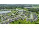A picturesque aerial view of a neighborhood featuring well-maintained landscaping, a pond, and community pool at 1864 Castleton Dr, St Cloud, FL 34771
