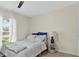 Neutral toned bedroom with light carpet, ceiling fan, and a window at 2612 Keswick Ct, Kissimmee, FL 34744