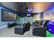 Home movie room with projector, large screen, and comfortable seating at 7458 Gathering Dr, Kissimmee, FL 34747