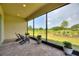 Relaxing screened patio with comfortable chairs and views of the lush golf course at 7834 Stoney Bay Loop, Kissimmee, FL 34747