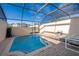 Private screened in pool with patio furniture and blue skies at 8112 Princess Palm Ln, Kissimmee, FL 34747
