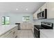 Bright, modern kitchen with stainless steel appliances, white cabinets, and a view of the backyard at 454 Sunfish Dr, Winter Haven, FL 33881