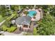 Community pool house with covered seating area, surrounded by lush landscaping at 7848 Somersworth Dr, Kissimmee, FL 34747