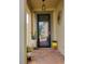 Inviting front entryway featuring a modern black door, decorative plants, and a 'Welcome' mat at 1456 Sourwood Dr, Ocoee, FL 34761