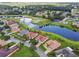Aerial view of the home highlighting its proximity to the pond, neighborhood, and landscaping at 324 Sorrento Rd, Poinciana, FL 34759