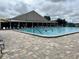 Outdoor pool area featuring a spacious pool, poolside seating, and a covered area, perfect for relaxation and recreation at 8872 Sw 92Nd Pl # E, Ocala, FL 34481