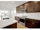 Kitchen with stainless steel appliances and white quartz countertops at 5783 Greenery Ln, St Cloud, FL 34771