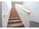 Carpeted stairs with white railings lead to the upper level of the home at 13490 Leaping Water Way, Astatula, FL 34705