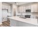 Modern kitchen with stainless steel appliances, gray cabinets and quartz countertops at 6062 Sw 97Th St, Ocala, FL 34476
