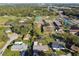 An aerial shot showcases a single-story home with a well-manicured yard, mature trees, and proximity to local amenities at 1019 Milner E Dr, Lakeland, FL 33810