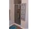 Modern bathroom with a tiled shower, glass door, and a decorative storage cabinet at 6855 Mossy Oak Ln, Lakeland, FL 33810