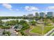 Scenic aerial view capturing the city skyline and a tranquil lake at 150 E Robinson St # 221, Orlando, FL 32801