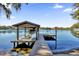 Covered boat lift on spacious wooden dock at 509 E Lakeshore Dr, Ocoee, FL 34761