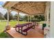 Inviting picnic pavilion featuring multiple tables and stone accents, perfect for gatherings at 2024 Capri Ln, Mount Dora, FL 32757
