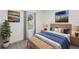 Bedroom with wooden bed frame, blue bedding, and artwork at 1305 Congo Ct, Poinciana, FL 34759