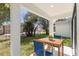 Covered patio with wooden table and blue chairs at 1305 Congo Ct, Poinciana, FL 34759
