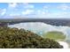 Aerial view of a lakefront home surrounded by lush trees at 1614 King James Ct, Lakeland, FL 33813