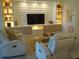 Stylish living room featuring modern built-ins, a contemporary TV, and comfortable seating at 621 San Augusto Dr, Poinciana, FL 34759