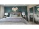 Elegant bedroom with a gray headboard and blue accents at 2202 Babbling Brook Blvd, Auburndale, FL 33823