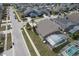 Aerial view of a home with screened-in pool in a residential neighborhood at 108 Emeraldview Ave, Davenport, FL 33897