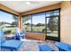 Relaxing screened porch with blue patio furniture and views of backyard at 9849 Sw 99Th Loop, Ocala, FL 34481