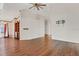 Bright living room with hardwood floors and ceiling fan at 2160 Boardman Rd, Bartow, FL 33830