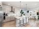 Modern kitchen featuring a center island with seating, pendant lighting, stainless steel appliances, and water view at 3200 Canna Lily Pl, Clermont, FL 34711