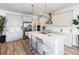 Modern kitchen features stainless steel appliances, a large island with seating, and stylish pendant lights at 3200 Canna Lily Pl, Clermont, FL 34711