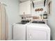 Laundry room featuring modern washer and dryer, shelving, and decorative wall art at 6830 Krenson Oaks Cir, Lakeland, FL 33810