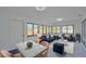 Cozy living room with comfortable blue sofas, decorative pillows, and abundant natural light at 2310 Laguna Dr, Indian Lake Estates, FL 33855