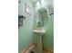 Bathroom with light green walls featuring a pedestal sink, a mirror, and decorations at 12313 Citruswood Dr, Orlando, FL 32832