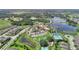 Gorgeous aerial view of the community clubhouse, pool, tennis courts, and a tranquil lake at 439 Toldedo Rd, Davenport, FL 33837