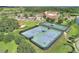 Aerial view of a tennis court with a green playing surface and black netting at 439 Toldedo Rd, Davenport, FL 33837