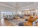 Bright living room featuring a comfortable sectional sofa, water views, and a decorative area rug at 472 Desoto Dr, New Smyrna Beach, FL 32169