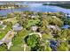 Scenic aerial view showcasing the home's large lot, mature trees, circular drive, and beautiful landscaping at 17416 Magnolia Island Blvd, Clermont, FL 34711