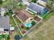 Aerial perspective of the backyard with a pool, patio, and well-maintained landscaping at 390 Lisa Karen Cir, Apopka, FL 32712