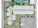 Community aerial view showcasing the neighborhood layout with pond, planned dog park and observation dock at 165 River Front Way, Edgewater, FL 32141