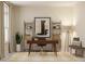 Bright home office featuring a modern desk, shelving units, comfortable seating, and a large window for natural light at 4791 Waltham Forest Dr, Davenport, FL 33837