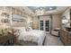 Luxurious main bedroom with tray ceiling, elegant lighting, and a private balcony access at 5224 Stone Ridge Pl, St Cloud, FL 34771