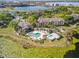Community featuring a pool, amenity center, and surrounding buildings by a serene lake at 8825 Latrec Ave # 6308, Orlando, FL 32819