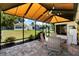 Beautiful outdoor patio with a covered seating area and a view of the backyard, perfect for entertaining guests and relaxing at 2337 St George Ave, The Villages, FL 32162