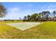 Community basketball court surrounded by green grass, trees and pond in the background at 11321 Ledgement Ln, Windermere, FL 34786