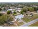 Aerial view of the home showcasing the fenced yard, mature trees, and the neighborhood landscape at 12172 Se 96Th Ter, Belleview, FL 34420