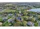 Aerial view of a lake with a water tower in the distance and homes surrounding it at 6327 Ashley Dr, Lakeland, FL 33813