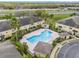 Aerial shot of a swimming pool, surrounded by lounge chairs and palm trees at 5335 River Rock Rd, Lakeland, FL 33809