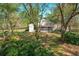 Backyard view of a white home featuring a screened in porch and mature landscaping at 2920 Ewell Rd, Lakeland, FL 33811